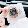 Set Đồng Hồ Nữ Hanboro Mặt Nhện Dây Cao Su Hồng Chính Hãng Đính Đá Rose Gold Size 31x44mm Quartz Tặng Kèm Lắc Tay