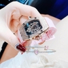 Set Đồng Hồ Nữ Hanboro Mặt Nhện Dây Cao Su Hồng Chính Hãng Đính Đá Rose Gold Size 31x44mm Quartz Tặng Kèm Lắc Tay