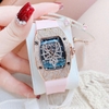 Set Đồng Hồ Nữ Hanboro Mặt Nhện Dây Cao Su Hồng Chính Hãng Đính Đá Rose Gold Size 31x44mm Quartz Tặng Kèm Lắc Tay