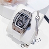 Set Đồng Hồ Nữ Hanboro Mặt Nhện Dây Cao Su Trắng Chính Hãng Đính Đá Silver Size 31x44mm Quartz Tặng Kèm Lắc Tay