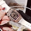 Set Đồng Hồ Nữ Hanboro Mặt Nhện Dây Cao Su Trắng Chính Hãng Đính Đá Rose Gold Size 31x44mm Quartz Tặng Kèm Bộ Dây Cao Su Đen