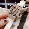 Set Đồng Hồ Nữ Hanboro Mặt Nhện Dây Cao Su Trắng Chính Hãng Đính Đá Rose Gold Size 31x44mm Quartz Tặng Kèm Bộ Dây Cao Su Đen