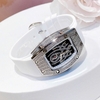 Set Đồng Hồ Nữ Hanboro Mặt Nhện Dây Cao Su Trắng Chính Hãng Đính Đá Silver Size 31x44mm Quartz Tặng Kèm Lắc Tay