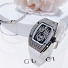 Set Đồng Hồ Nữ Hanboro Mặt Nhện Dây Cao Su Trắng Chính Hãng Đính Đá Silver Size 31x44mm Quartz Tặng Kèm Lắc Tay