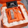 Set Đồng Hồ Nữ Jimi Jimi Dáng Vuông Đính Đá Vàng Hồng Size 21x27mm JM 86009 Tặng Kèm Vòng Tay