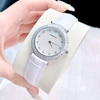 Set Đồng Hồ Nữ Roberto Era Chính Hãng Dây Da Trắng Mặt Xà Cừ Viền Đá Silver Size 33mm RE1803 Tặng Kèm Dây Chuyền