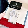Set Đồng Hồ Nữ Roberto Era Chính Hãng Dây Da Trắng Mặt Xà Cừ Viền Đá Silver Size 33mm RE1803 Tặng Kèm Dây Chuyền