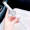 Set Đồng Hồ Nữ Roberto Era Chính Hãng Dây Da Trắng Mặt Xà Cừ Viền Đá Silver Size 33mm RE1803 Tặng Kèm Dây Chuyền
