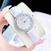 Set Đồng Hồ Nữ Roberto Era Chính Hãng Dây Da Trắng Mặt Xà Cừ Viền Đá Silver Size 33mm RE1803 Tặng Kèm Dây Chuyền