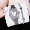 Set Đồng Hồ Nữ Roberto Era Dây Da Đen Đính Đá Silver Size 32mm RE8344 Tặng Kèm Bộ Dây Kim Loại Và Vòng Tay