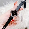 Set Đồng Hồ Nữ Roberto Era Dây Da Đen Mặt Cỏ 4 Lá Viền Đá Silver Size 28mm ER2602 Chính Hãng Tặng Kèm Lắc Tay
