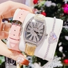 Set Đồng Hồ Nữ Roberto Era Dây Da Hồng Mặt Van Đính Đá Silver Size 36mm