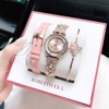 Set Đồng Hồ Nữ Roberto Era Dây Da Hồng Vỏ Vàng Hồng Đá Chảy Size 32mm