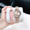 Set Đồng Hồ Nữ Roberto Era Dây Da Hồng Vỏ Vàng Hồng Đá Chảy Size 32mm
