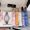 Set Đồng Hồ Nữ Roberto Era Dây Da Lụa Hồng Mặt Oval Họa Tiết 12 Cánh Hoa Size 33mm Viền Đá Rose RE2208 Tặng Kèm Bộ Dây Kim Loại Và 4 Bộ Dây Da