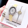 Set Đồng Hồ Nữ Roberto Era Dây Da Lụa Trắng Mặt Oval Họa Tiết 12 Cánh Hoa Size 33mm Viền Đá RE2201 Tặng Kèm Bộ Dây Da Và Vòng Tay