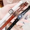 Set Đồng Hồ Nữ Roberto Era Dây Da Trắng Mặt Chữ Nhật Size 28mm Viền Mặt Đính Đá Vỏ Silver RE350