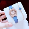 Set Đồng Hồ Nữ Roberto Era Dây Da Xanh Đính Đá Rose Size 32mm RE8349 Tặng Kèm Bộ Dây Kim Loại Và Vòng Tay