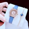 Set Đồng Hồ Nữ Roberto Era Dây Da Xanh Đính Đá Rose Size 32mm RE8349 Tặng Kèm Bộ Dây Kim Loại Và Vòng Tay
