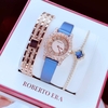 Set Đồng Hồ Nữ Roberto Era Dây Da Xanh Đính Đá Rose Size 32mm RE8349 Tặng Kèm Bộ Dây Kim Loại Và Vòng Tay