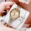 Set Đồng Hồ Nữ Roberto Era Dây Thép Demi Vàng Gold Mặt Vàng Niềng Khía Size 28mm RE1202 Tặng Kèm Vòng Tay