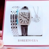 Set Đồng Hồ Nữ Roberto Era RE022 Dây Da Đen Mặt Chữ Nhật Đính Đá Size 36mm Tặng Kèm Dây Kim Loại Và Vòng Tay