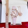 Set Đồng Hồ Nữ Roberto Era RE0843 Dây Da Hồng Size 32mm Kèm Bộ Dây Kim Loại Vàng Hồng Và Dây Chuyền