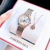 Set Đồng Hồ Nữ Roberto Era RE2900 Dây Kim Loại Demi Vàng Hồng Mặt Trắng Size 28mm Kèm Lắc Tay