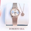 Set Đồng Hồ Nữ Roberto Era RE2900 Dây Kim Loại Demi Vàng Hồng Mặt Trắng Size 28mm Kèm Lắc Tay