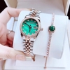 Set Đồng Hồ Nữ Roberto Era RE5670 Demi Vàng Hồng Mặt Xà Cừ Xanh Lá Size 31mm - Kèm phụ kiện