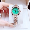 Set Đồng Hồ Nữ Roberto Era RE5670 Demi Vàng Hồng Mặt Xà Cừ Xanh Lá Size 31mm - Kèm phụ kiện