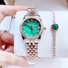 Set Đồng Hồ Nữ Roberto Era RE5670 Demi Vàng Hồng Mặt Xà Cừ Xanh Lá Size 31mm - Kèm phụ kiện