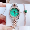 Set Đồng Hồ Nữ Roberto Era RE5670 Demi Vàng Hồng Mặt Xà Cừ Xanh Lá Size 31mm - Kèm phụ kiện