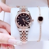 Set Đồng Hồ Nữ Roberto Era RE5683 Dây Demi Rose Mặt Đen Size 31mm Kèm Lắc Tay