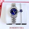 Set Đồng Hồ Nữ Roberto Era RE5684 Dây Thép Silver Mặt Xanh Size 31mm Kèm Lắc Tay
