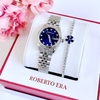 Set Đồng Hồ Nữ Roberto Era RE5684 Dây Thép Silver Mặt Xanh Size 31mm Kèm Lắc Tay