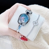 Set Đồng Hồ Nữ Roberto Era RE9102 Dây Lắc Tay Silver Mặt Xà Cừ Xanh Dáng Gucci Size 28mm