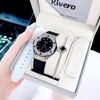 Set đồng hồ Rivero nữ chính hãng, Rivero R9009 dây cao su đen kèm bộ dây da trắng size 34mm