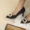 Tweed Pearl High Heels