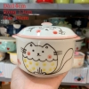 Bát đĩa decor,Mèo dễ thương ?? Gốm Sứ Bát Tràng ?? bộ bát đĩa sứ trắng hồng đẹp GOMPHUQUY HTG03