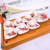 Bộ ấm chén uống trà ?? Gốm Sứ Bát Tràng ?? bộ ấm trà,Vuông Sáo Đào Đỏ đẹp decor GOMPHUQUY ĐL01