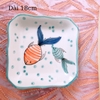 Bát đĩa decor ?? Gốm Sứ Bát Tràng ?? bộ bát đĩa Cá dễ thương, sứ trắng xanh đẹp GOMPHUQUY HTG01