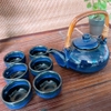 Bộ ấm chén uống trà ⚱ Gốm Sứ Bát Tràng ⚱ ấm trà xanh đen men hỏa biến GOMPHUQUY TH07