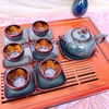 Bộ ấm chén uống trà ?? Gốm Sứ Bát Tràng ?? bộ ấm trà quai sứ men gold hỏa biến GOMPHUQUY HN23