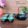Bộ ấm chén uống trà ⚱ Gốm Sứ Bát Tràng ⚱ ấm trà xanh dương trúc men hoả biến GOMPHUQUY TH01