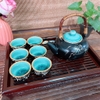 Bộ ấm chén uống trà ⚱ Gốm Sứ Bát Tràng ⚱ ấm trà xanh dương trúc men hỏa biến GOMPHUQUY TH01