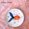 Bát đĩa decor ?? Gốm Sứ Bát Tràng ?? bộ bát đĩa Cá dễ thương, sứ trắng xanh đẹp GOMPHUQUY HTG01