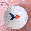 Bát đĩa decor ?? Gốm Sứ Bát Tràng ?? bộ bát đĩa Cá dễ thương, sứ trắng xanh đẹp GOMPHUQUY HTG01
