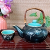 Bộ ấm chén uống trà ⚱ Gốm Sứ Bát Tràng ⚱ ấm trà xanh dương trúc men hoả biến GOMPHUQUY TH01