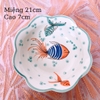 Bát đĩa decor ?? Gốm Sứ Bát Tràng ?? bộ bát đĩa Cá dễ thương, sứ trắng xanh đẹp GOMPHUQUY HTG01